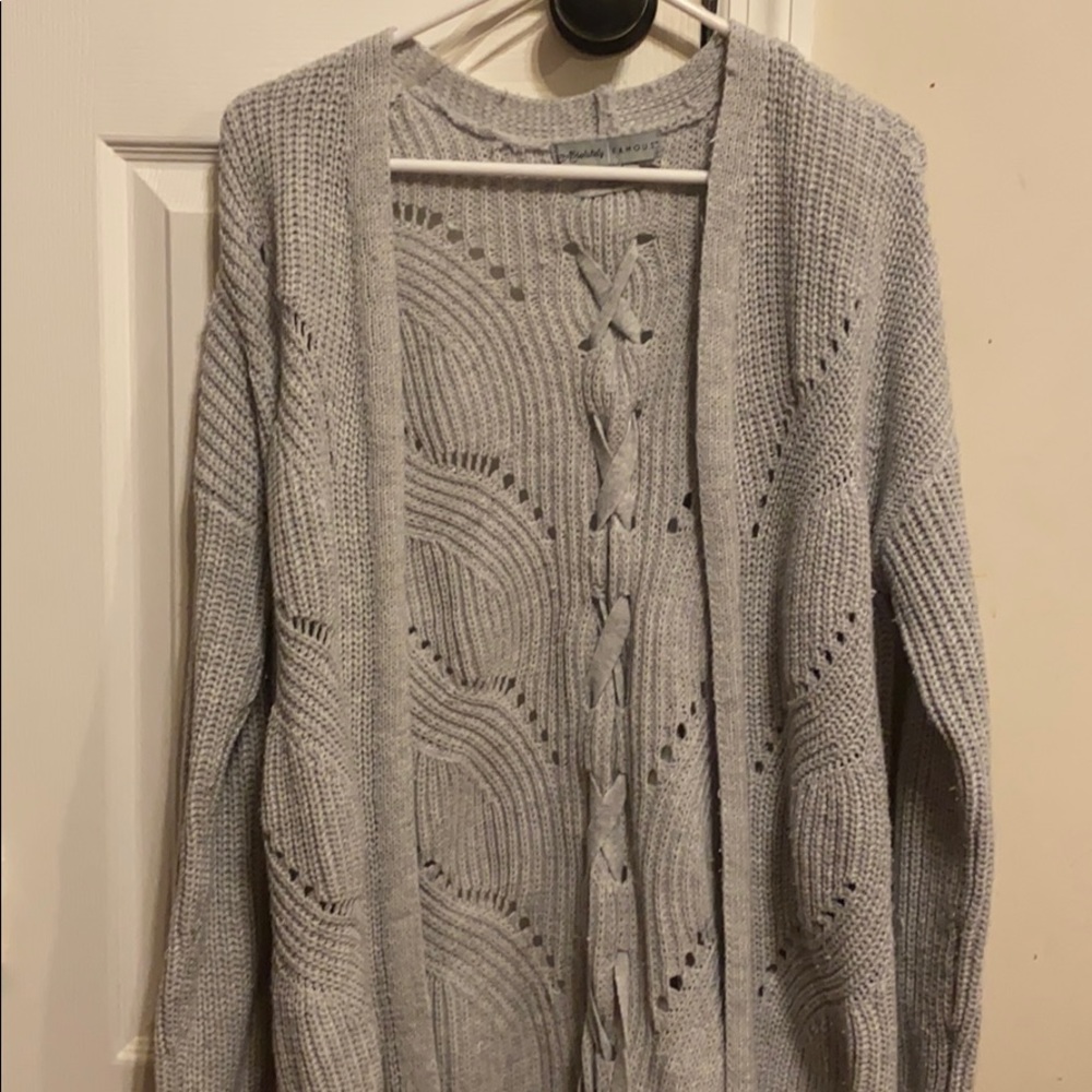 gray cardigan